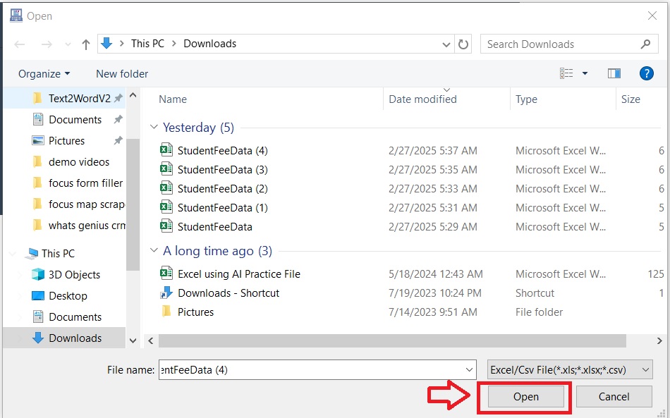 excel files upload demo