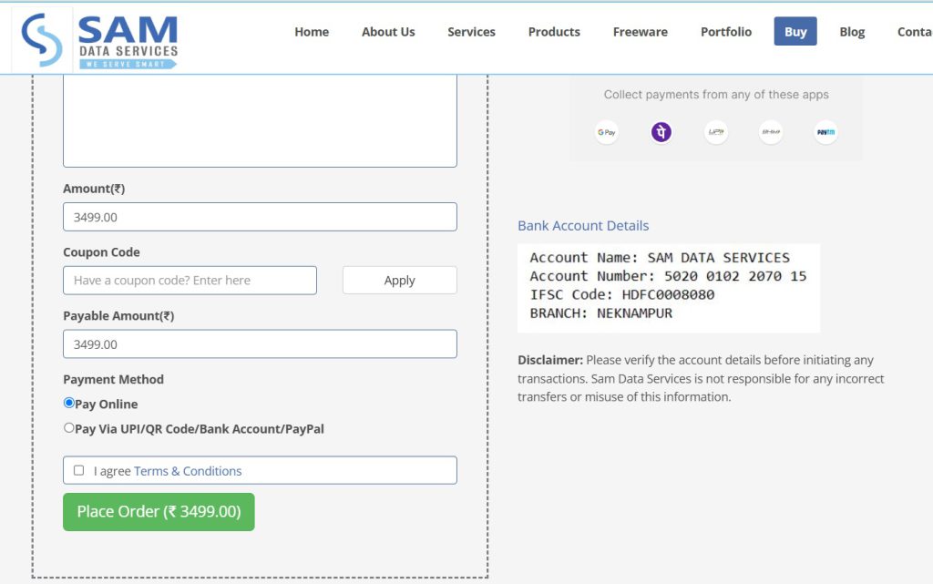 payment details for focus form filler